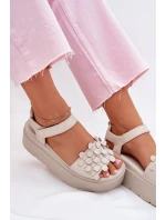 Skórzane Sandały Damskie Na Platformie CheBello 4701 Beżowe