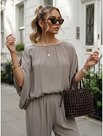 Dámska viskózová súprava so širokými nohavicami, béžová, FashionStreet AY1202 Dámska viskózová súprava so širokými nohavicami, béžová, FashionStreet AY1202