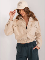 Dámska béžová džínsová bunda nadrozmernej veľkosti (F3968)