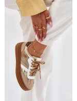 Sneakersy Damskie Na Platformie Z Podwójnym Sznurowaniem Panterka Złote Niteria