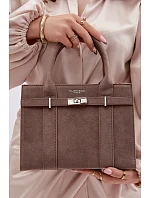 Kufříková kabelka z imitace semiše Tmavě béžová Noressa