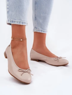 Skórzane Baleriny Damskie Maciejka P6800-04 Beżowe
