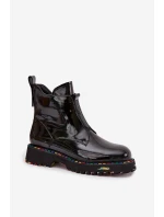 Lakierowane Botki Damskie Z Naturalnej Skóry Ocieplane Artiker 57C0166 Czarne