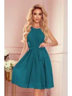 ALIZEE - Dámske šifónové šaty v morskej farbe so zaväzovaním 350-6