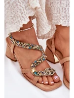 Sandały Damskie Na Słupku Z Kryształkami Artiker 56C1377 Beżowe