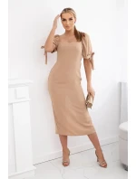 Šaty s viazanými rukávmi Velbloud