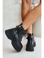 Ocieplane Skórzane Botki Trapery Na Masywnej Podeszwie GOE OO2N4126 Czarne