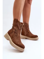 Zazoo Dámske semišové čižmy na plochom podpätku, ažurové, hnedé Zazoo Dámske semišové čižmy na plochom podpätku, ažurové, hnedé