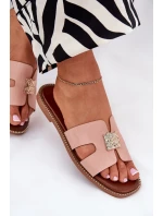 Płaskie Klapki Z Wycięciami I Ozdobą Brudny Róż Bohalis