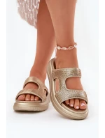 Zdobione Klapki Damskie Na Platformie Złote Jestella