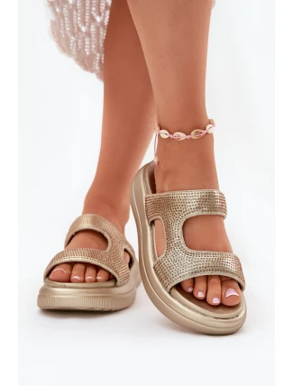 Zdobione Klapki Damskie Na Platformie Złote Jestella
