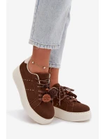 Dámské tenisky na platformě s ozdobnými pompony čokoládové Corinna