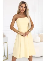 641-3 VIVIENNE korzetové midi šaty s opaskom - pastelovo žlté