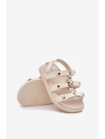 Dziewczęce Sandałki Ze Złotym Detalem Beżowe Lunessa