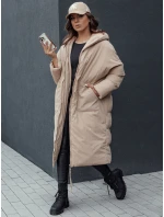 Dámska zimná dlhá oversize bunda s kapucňou MELVIN tmavo béžová FashionStreet TY4509