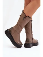 Zazoo 70121 Dámske kožené topánky s vlnou Dark Beige