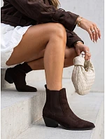Dámske semišové členkové topánky na podpätku, hnedé, FashionStreet ZY1474 Dámske semišové členkové topánky na podpätku, hnedé, FashionStreet ZY1474