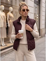 Dámska prešívaná vesta so stojáčikom, vínová, FashionStreet TY5968 Dámska prešívaná vesta so stojáčikom, vínová, FashionStreet TY5968