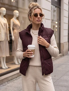 Dámska prešívaná vesta so stojáčikom, vínová, FashionStreet TY5968