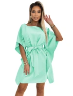 287-31 SOFIA Dámske šaty s motýlikom a viazaním v páse - MINT