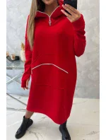 Zateplené šaty s kapucňou červené