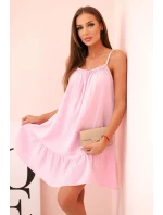Dámske mušelínové šaty s ramienkami a volánom candy pink