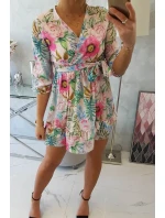 Kvetinové šaty s viazaním v páse, púdrovo ružové Kvetinové šaty s viazaním v páse, púdrovo ružové