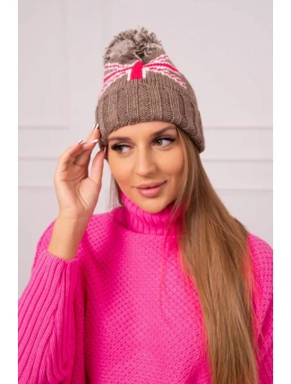Dámska čiapka s brmbolcom Elizabeth K386 mocca
