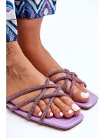 Damskie Klapki Z Paseczkami I Dżetami Fioletowe Leomi