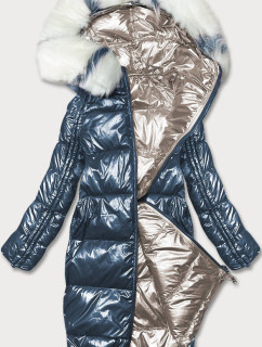 Tmavo modro-béžová obojstranná metalická zimná bunda (P21-7901-99+62)