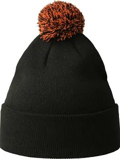 Atlantis Headwear Wind-S Pompom Pletená čepice s bambulí 33.0294 black/orange fluo