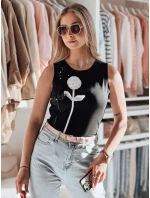 PETITO čierne FashionStreet RY2731 dámske bavlnené tričko bez ramienok s kvetmi PETITO čierne FashionStreet RY2731 dámske bavlnené tričko bez ramienok s kvetmi