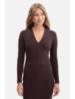 B307 Pletené šaty v tvare ceruzky - tmavá čokoláda