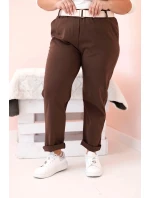 Dámske Plus veľkosť bavlnené nohavice s opaskom Brown