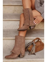 Kozaki Damskie Ocieplane Z Wywiniętą Cholewką Vinceza 16516 Beżowe