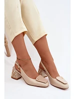 Kožené topánky na podpätku so zdobením Artiker 58C0672 Beige