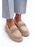 Dámske semišové mokasíny na podpätku s béžovým zdobením D&A Dámske semišové mokasíny na podpätku s béžovým zdobením D&A