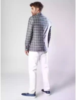 Pánska tmavomodrá kockovaná bunda FashionStreet MX0567