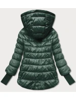 Dámska krátka bunda s pletenými rebrovanými lemami tmavozelená (P22/P3-6636/P3-6023-33)