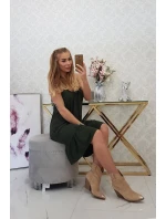 Šaty s tenkým pásikom khaki