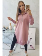 Zateplená mikina s bočnými rázporkami tmavo ružová
