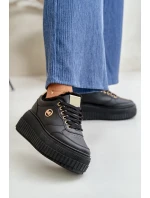 Sneakersy Buty Sportowe Damskie Ocieplane Na Masywnej Podeszwie Czarne Ardiela