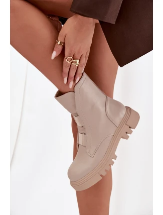 Zateplené boty worker pro ženy na zip z eko kůže světle béžové Mailyra