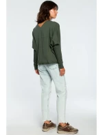 B094 Oversized top s výstrihom do V na chrbte - vojensky zelený B094 Oversized top s výstrihom do V na chrbte - vojensky zelený