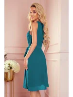 ALIZEE - Dámske šifónové šaty v morskej farbe so zaväzovaním 350-6