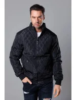 Pánska prešívaná bunda s rebrovanými lemami čierna (58M13083-392) Pánska prešívaná bunda s rebrovanými lemami čierna (58M13083-392)