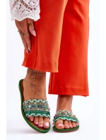 Damskie Zdobione Klapki Zielone Bellisa