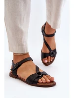 Zazoo 40182 Skórzane Sandały Damskie Czarne