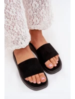 Klapki Damskie Na Platformie Z Eko Zamszu Czarne Jorina