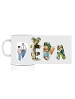 Personalizovaný klasický biely keramický hrnček s objemom 300 ml s nápisom „mama/tata/babička/dedko“ na základe fotografií